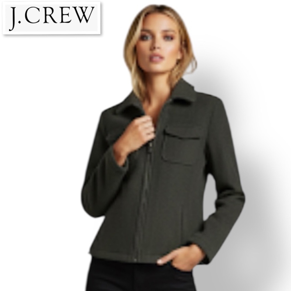 J. Crew Wool-Blend Zip-Front Collared Jacket in Heather Forest Green - Size PXS